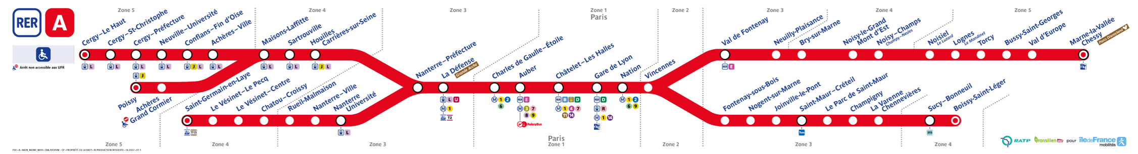 plan de la ligne A du RER pour venir à Disneyland Paris