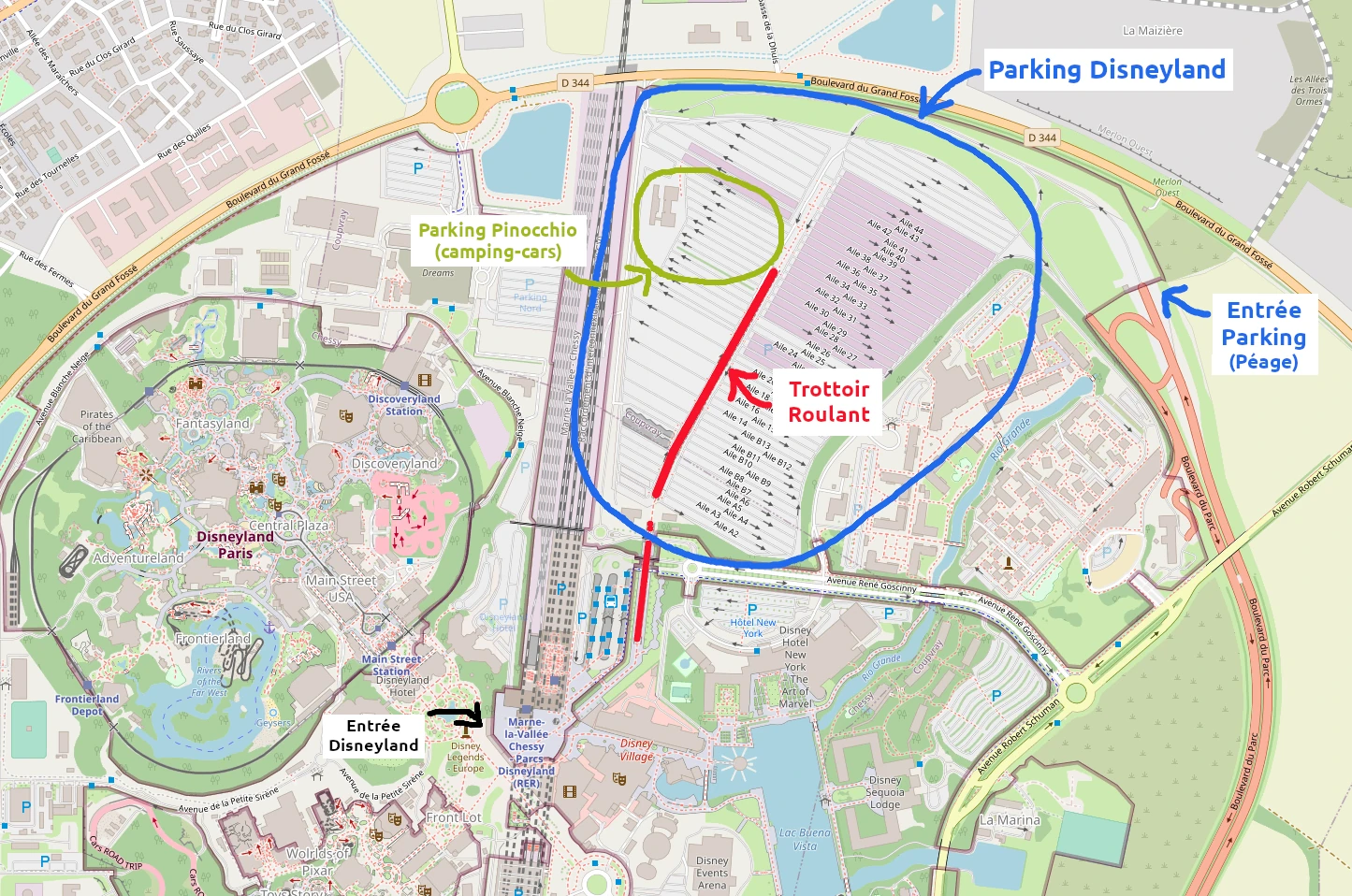 plan du parking de Disneyland Paris