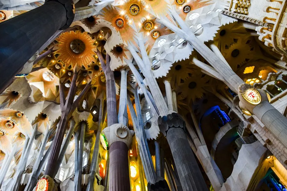 Voûtes et colonnes en forme d'arbre à l'intérieur de la Sagrada Família